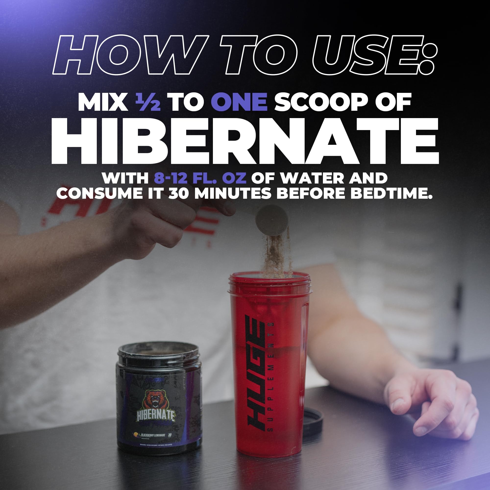 Huge Supplements etiqueta con lista de ingredientes y fabricación GMP