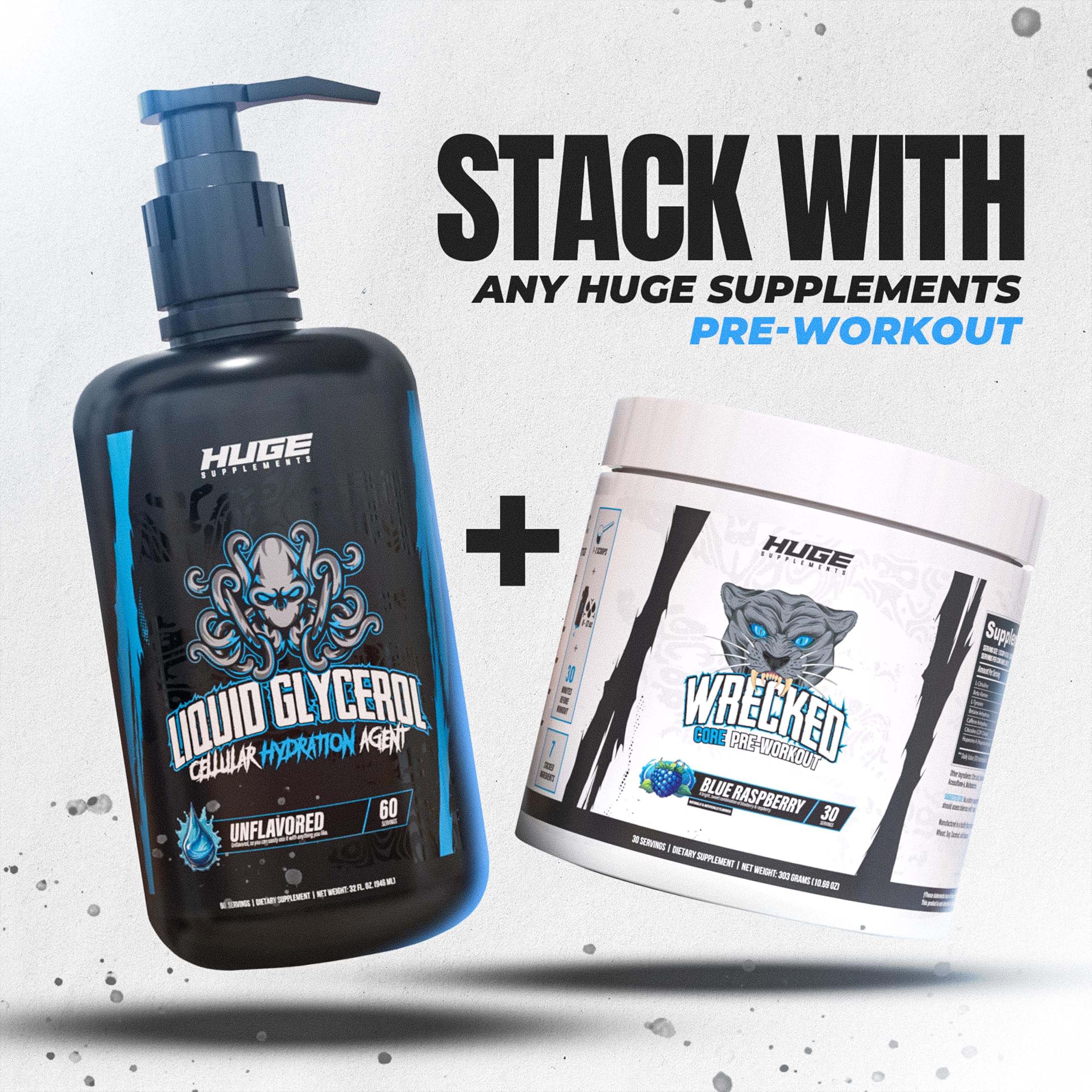 Glicerol Huge Supplements mezclado en vaso antes de entrenar, fácil de integrar en bebidas