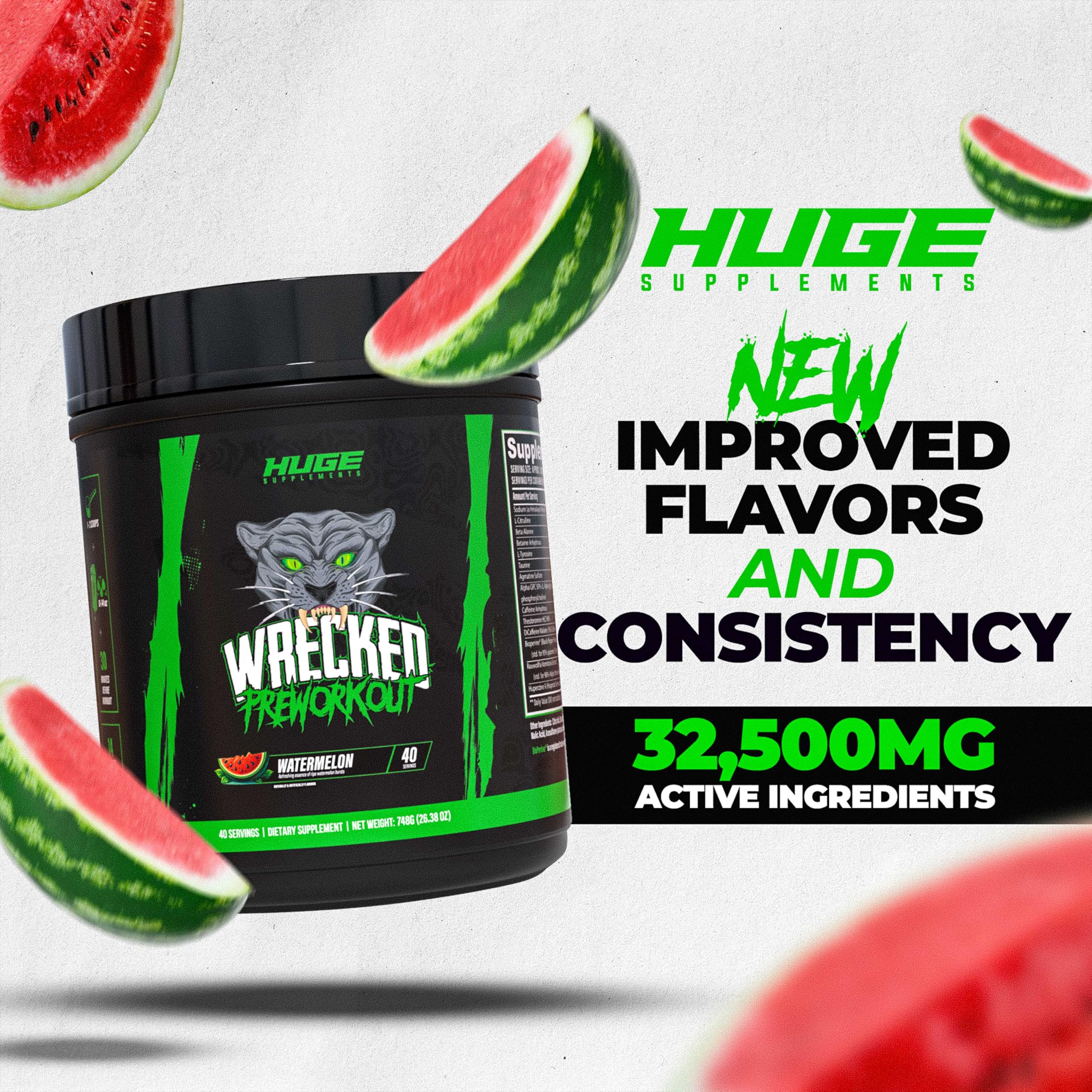 Cuchara con porción de Wrecked Huge Supplements para comparar tamaño