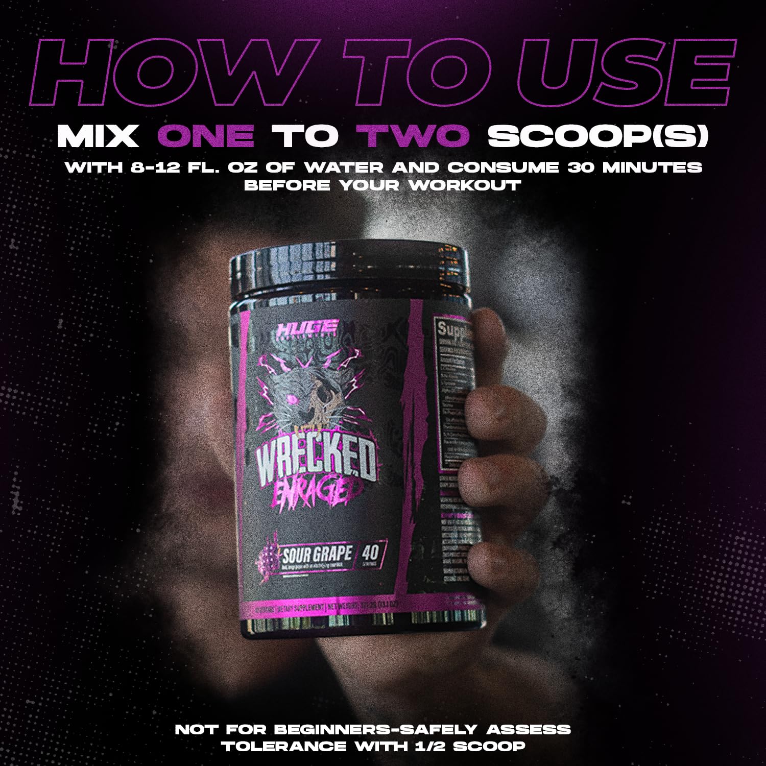 Huge Supplements producto en entorno gym lifestyle para motivar rendimiento