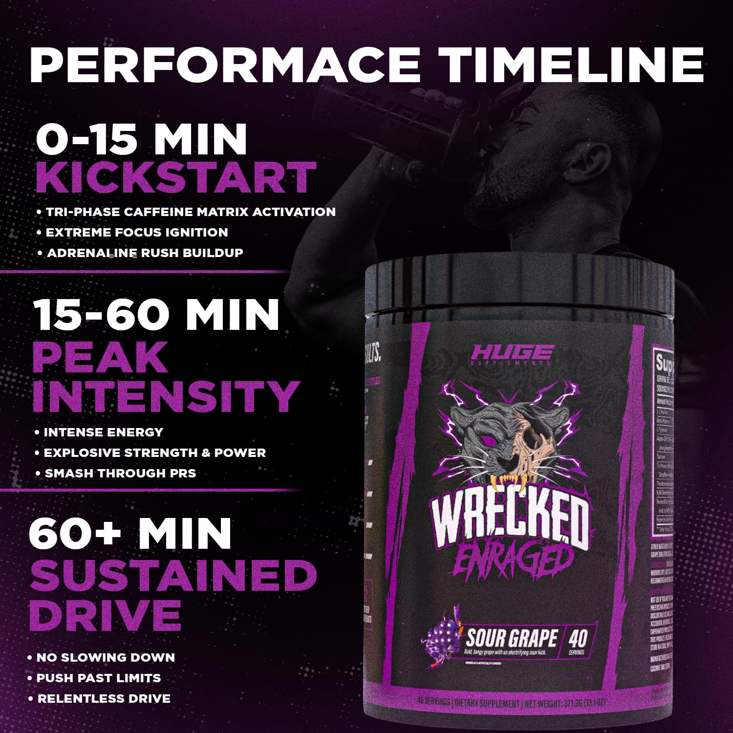 Huge Supplements etiqueta con ingredientes y dosificación clara