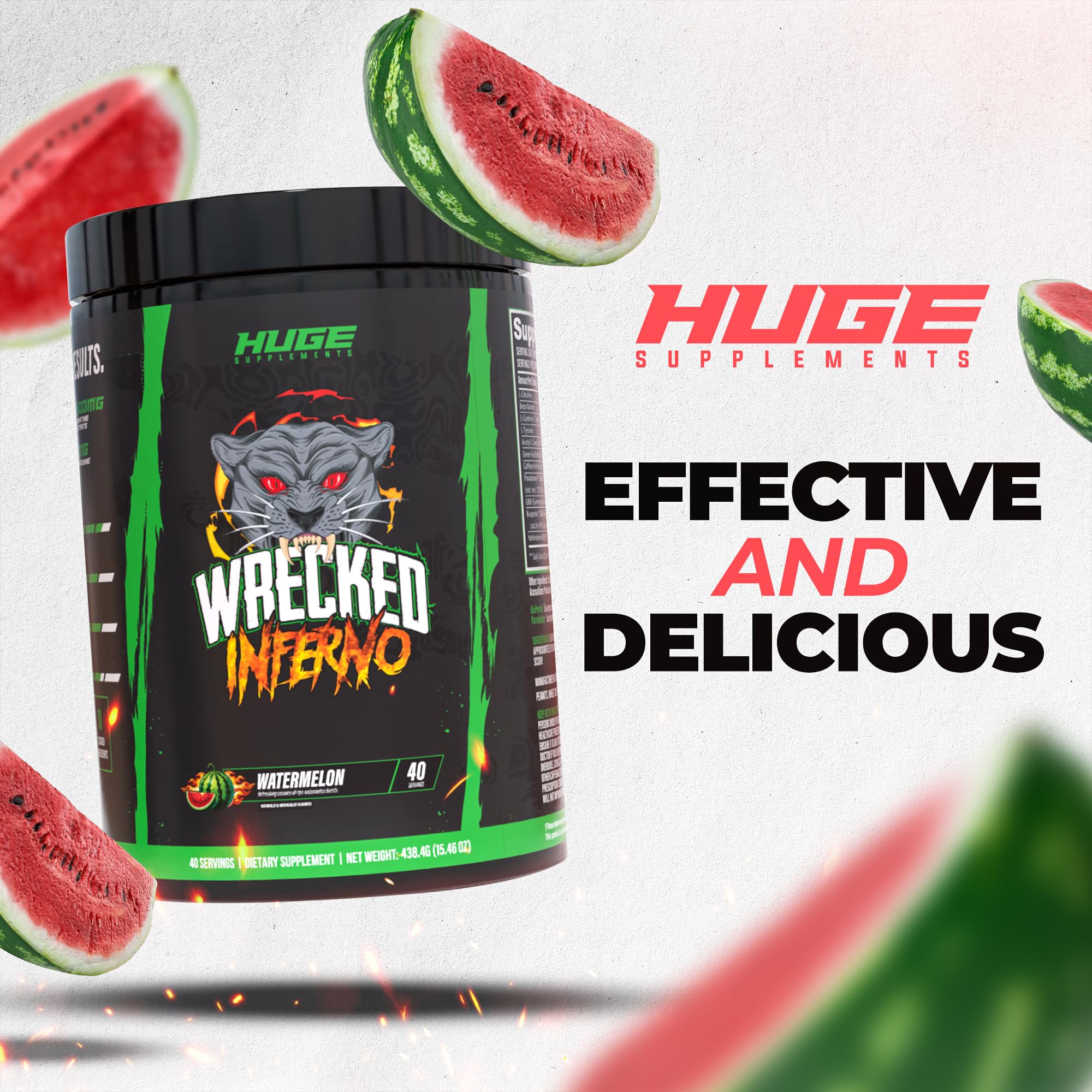 Etiqueta de Wrecked Inferno de Huge Supplements detallando ingredientes clave