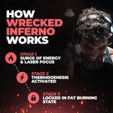 Cucharilla con porción de Wrecked Inferno de Huge Supplements y escala de medida