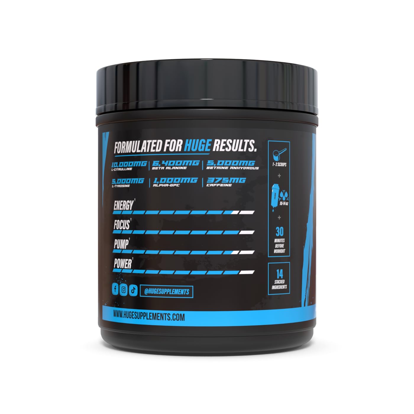 Huge Supplements lista de ingredientes Wrecked mostrando dosis óptimas para rendimiento