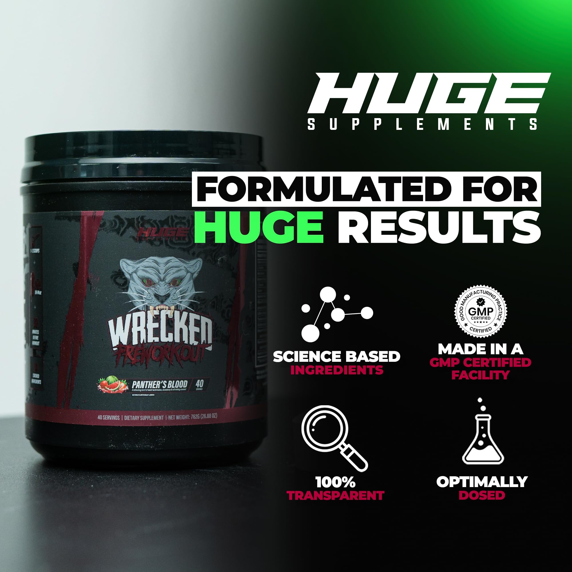 Huge Supplements cucharada de Wrecked para mostrar dosis por porción