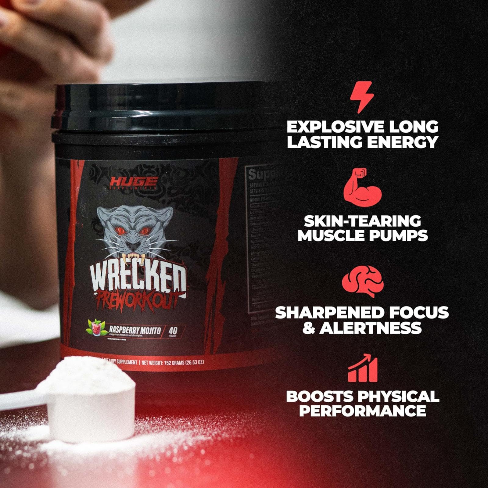Huge Supplements scoop con porciones exactas para dosificación segura