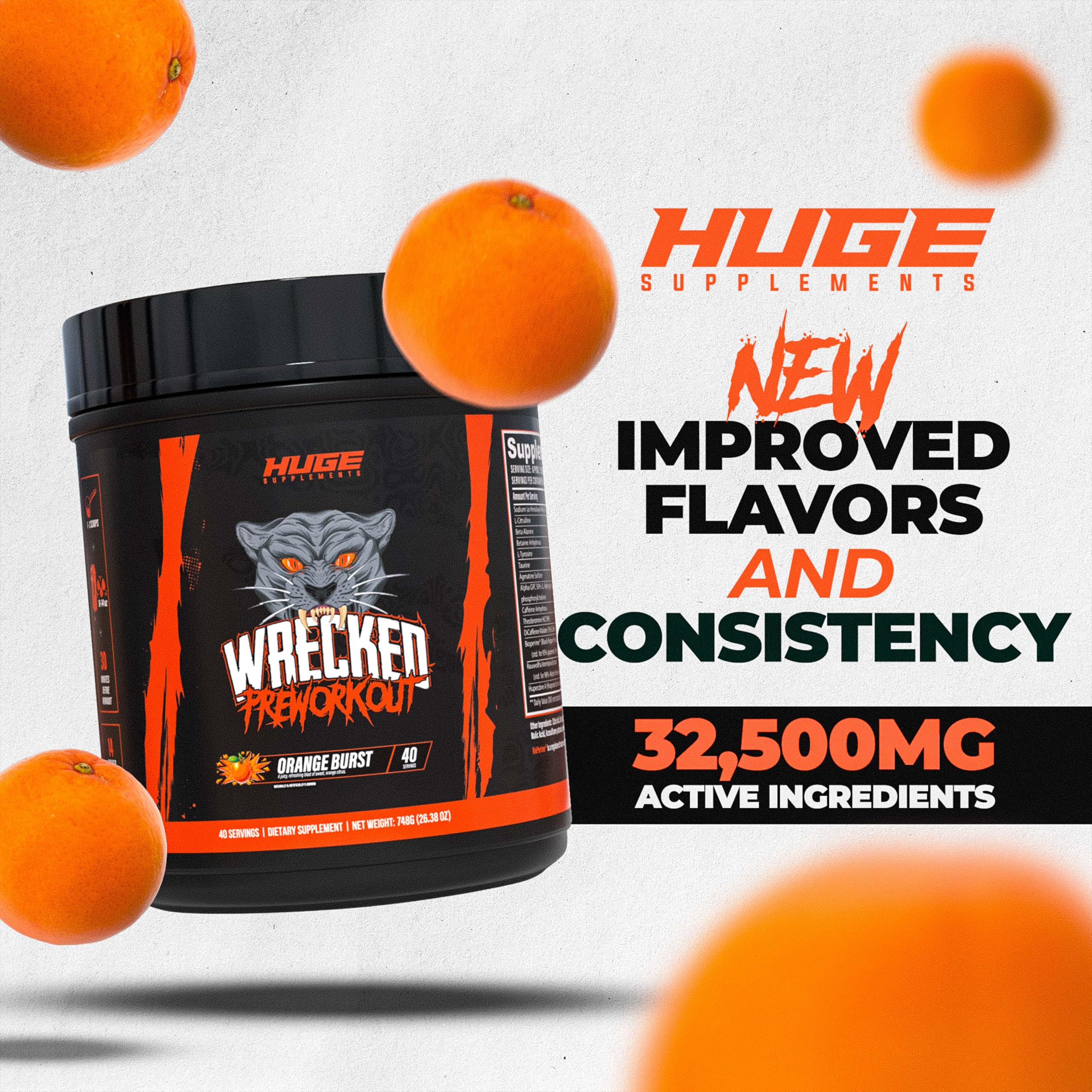 Huge Supplements Wrecked comparación de tamaño del envase para referencia