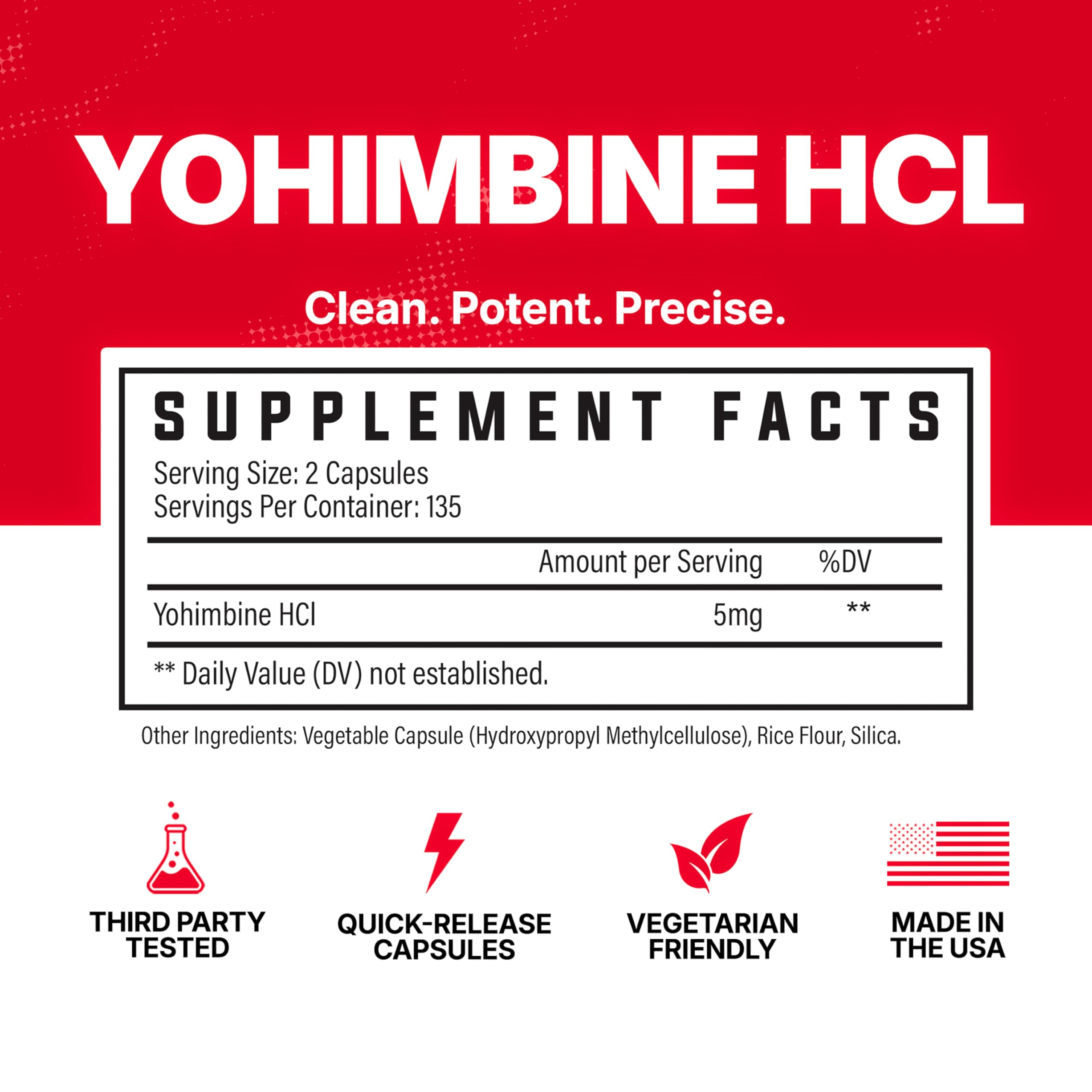 Botella abierta de Huge Supplements Yohimbine con cápsulas listas para tomar