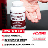 Usuario en gimnasio con Huge Supplements Yohimbine antes de entrenar mejora enfoque