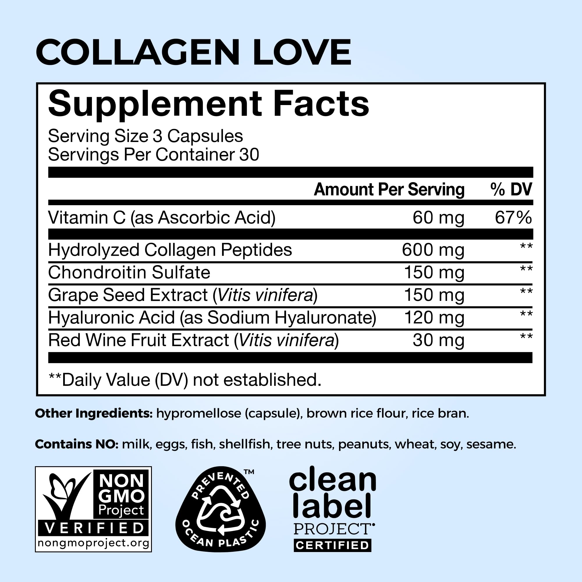 Etiqueta HUM Collagen Love con lista de ingredientes y claridad
