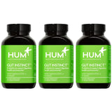 Frasco frontal de HUM Gut Instinct mostrando 90 cápsulas y etiqueta clara, confianza HUM