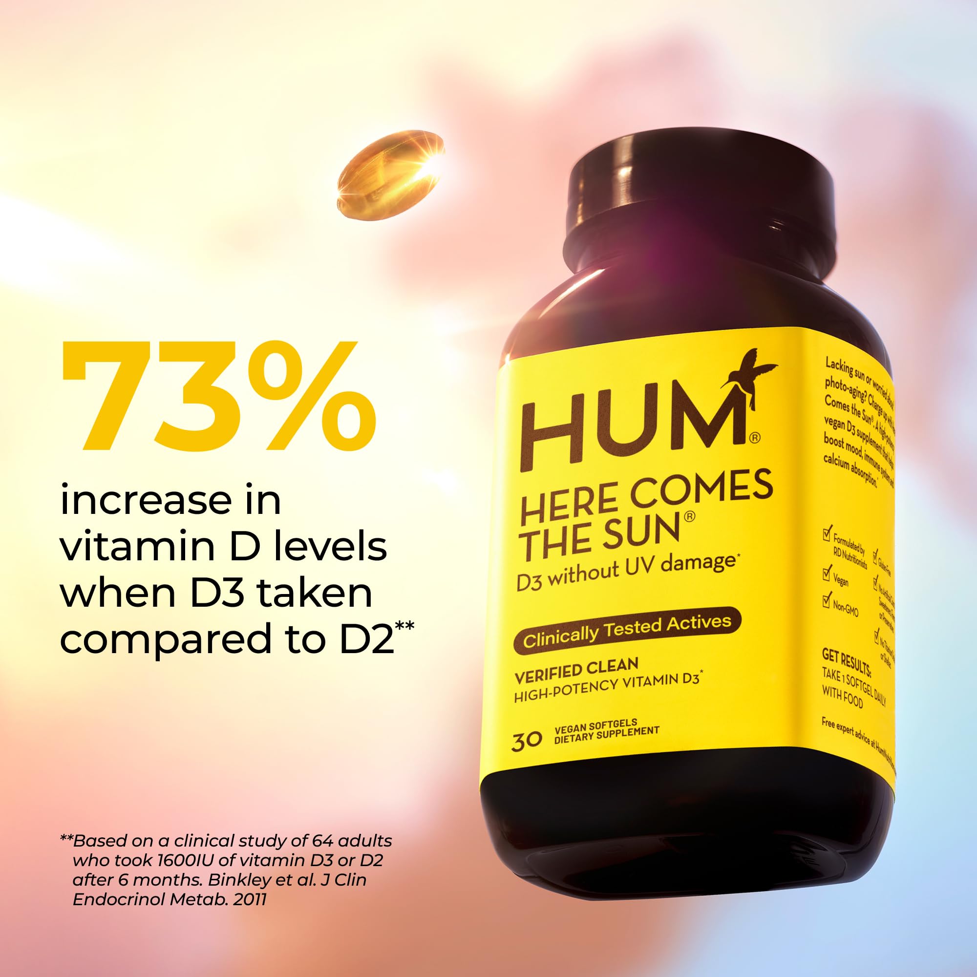 HUM Here Comes The Sun etiqueta con lista de ingredientes y certificaciones