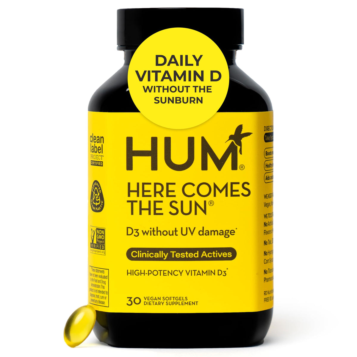 HUM Here Comes The Sun frasco frontal muestra diseño y cantidad