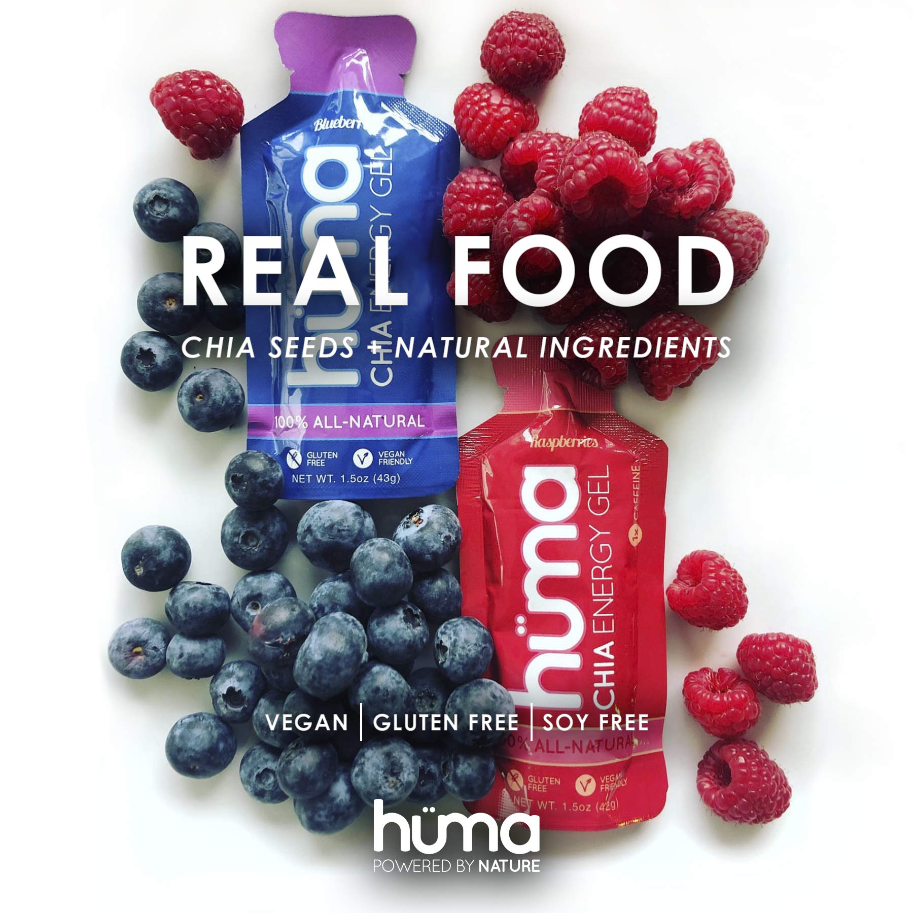 HÜMA CHIA ENERGY GEL primer plano de chía molida y aporte de energía sostenida