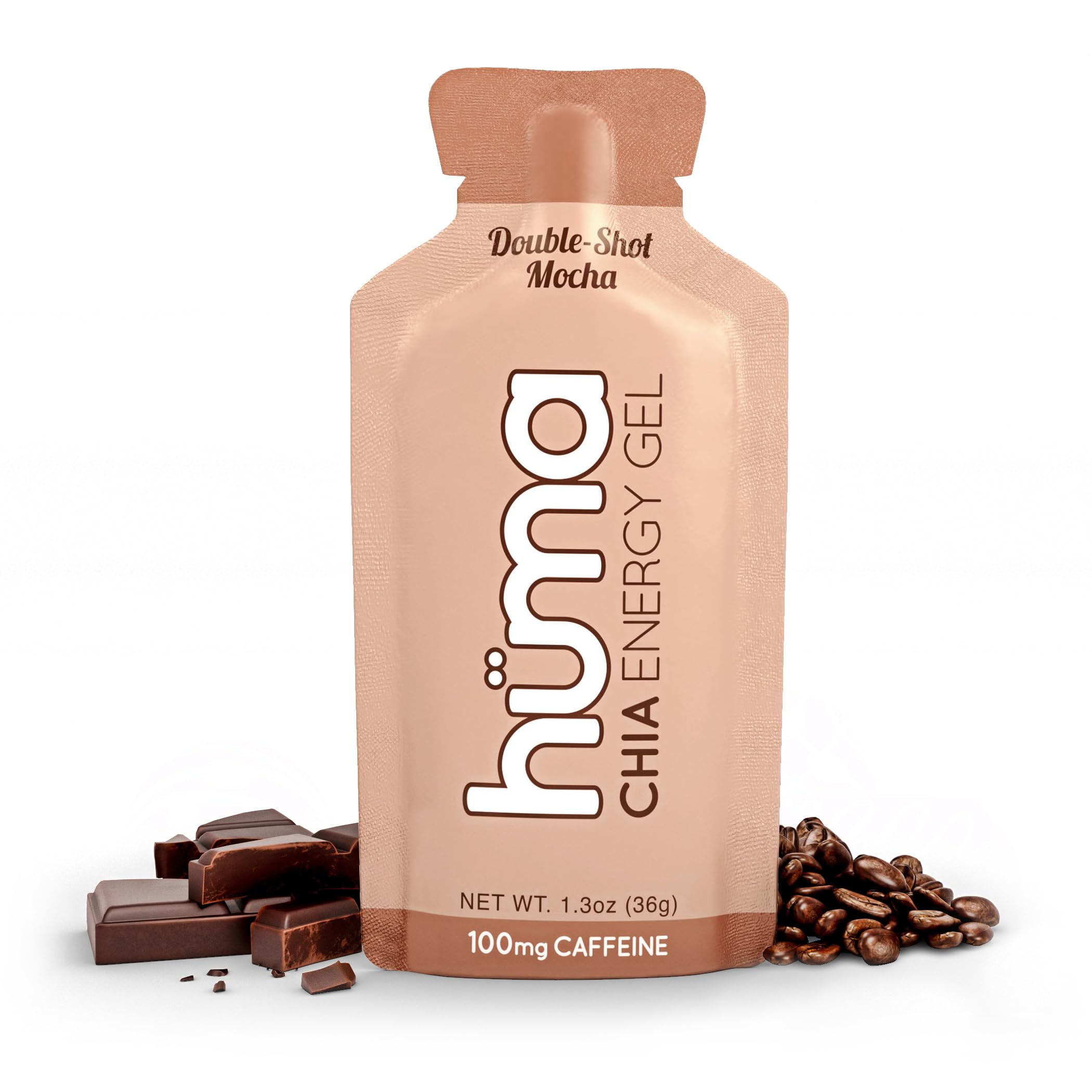 HÜMA CHIA ENERGY GEL frente del sobre mostrando diseño y sabor