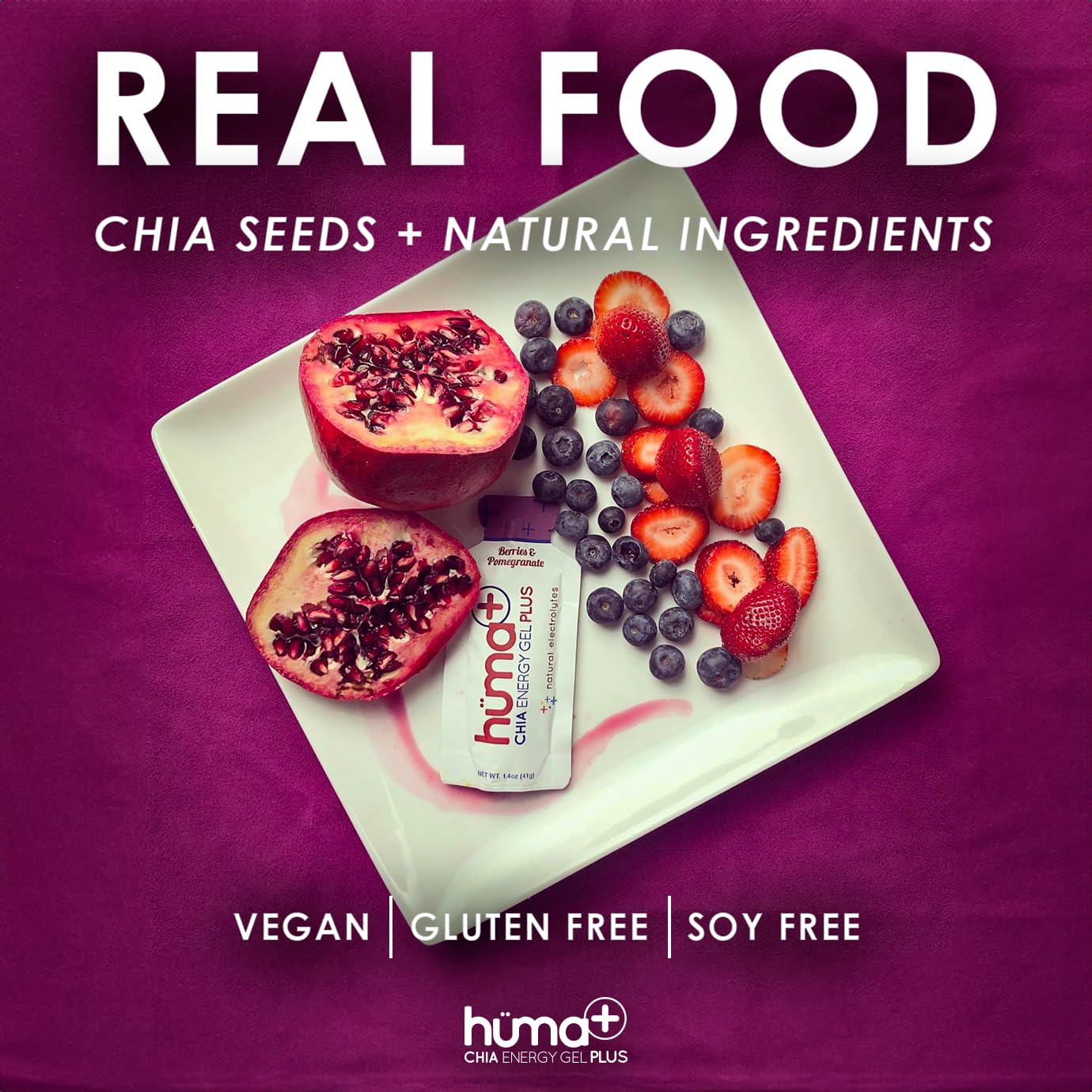 HÜMA CHIA ENERGY GEL ingredientes naturales: chía y puré de fruta, reponen electrolitos