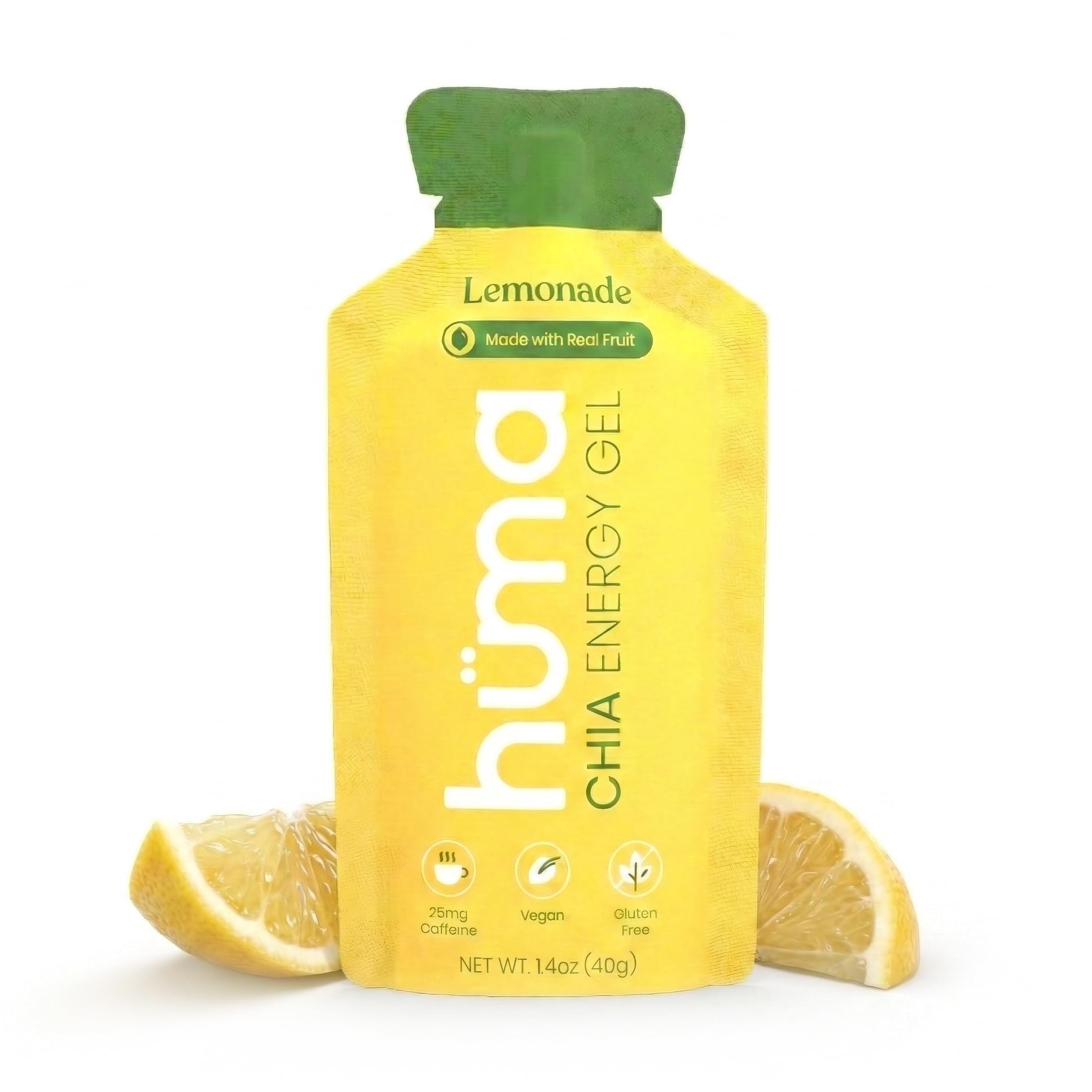 HÜMA CHIA ENERGY GEL Limónada frente del sobre mostrando logo y sabor