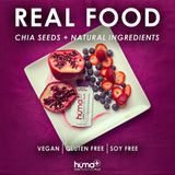 HÜMA CHIA ENERGY GEL disposición de sabores indicando opciones con y sin cafeína