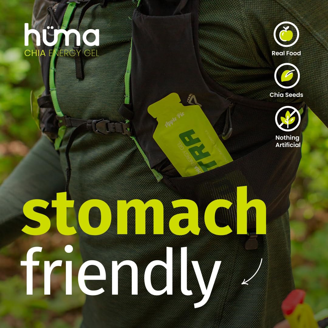 HÜMA CHIA ENERGY GEL comparación de tamaño en una mano para referencia