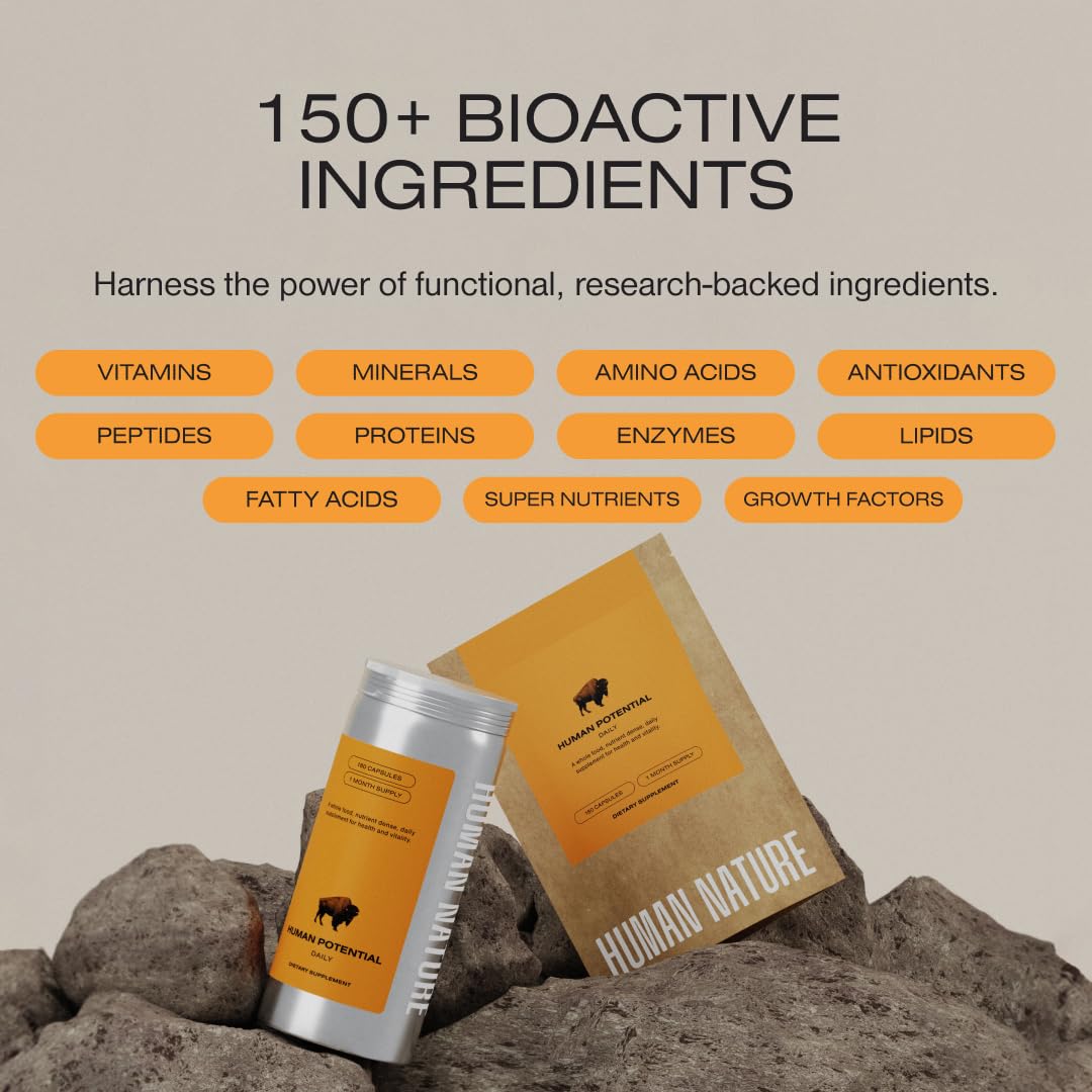 HUMAN NATURE etiqueta con información nutricional y beneficios claros