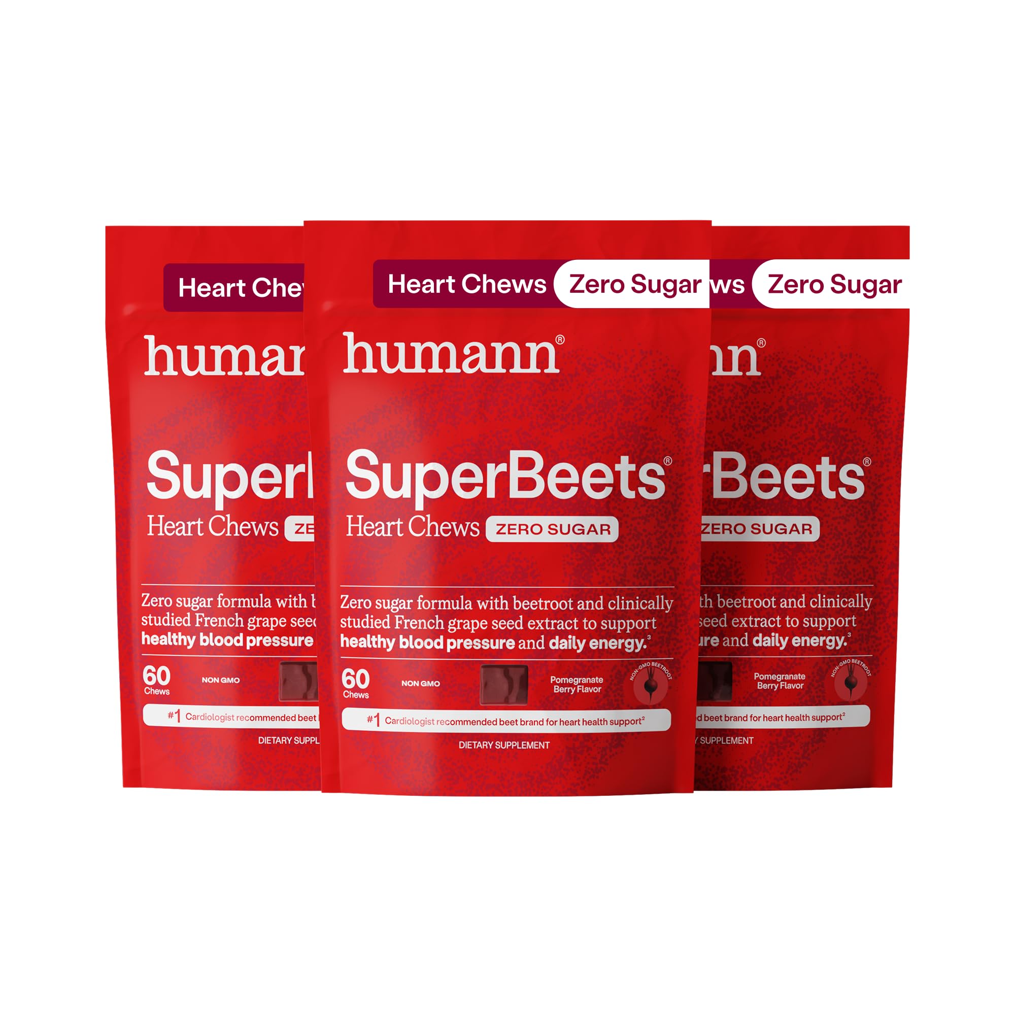 HumanN paquete SuperBeets Heart Chews frontal mostrando diseño y cantidad