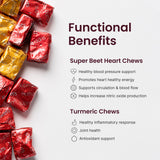HumanN textura de gomita SuperBeets Heart Chews resaltando sabor y masticabilidad