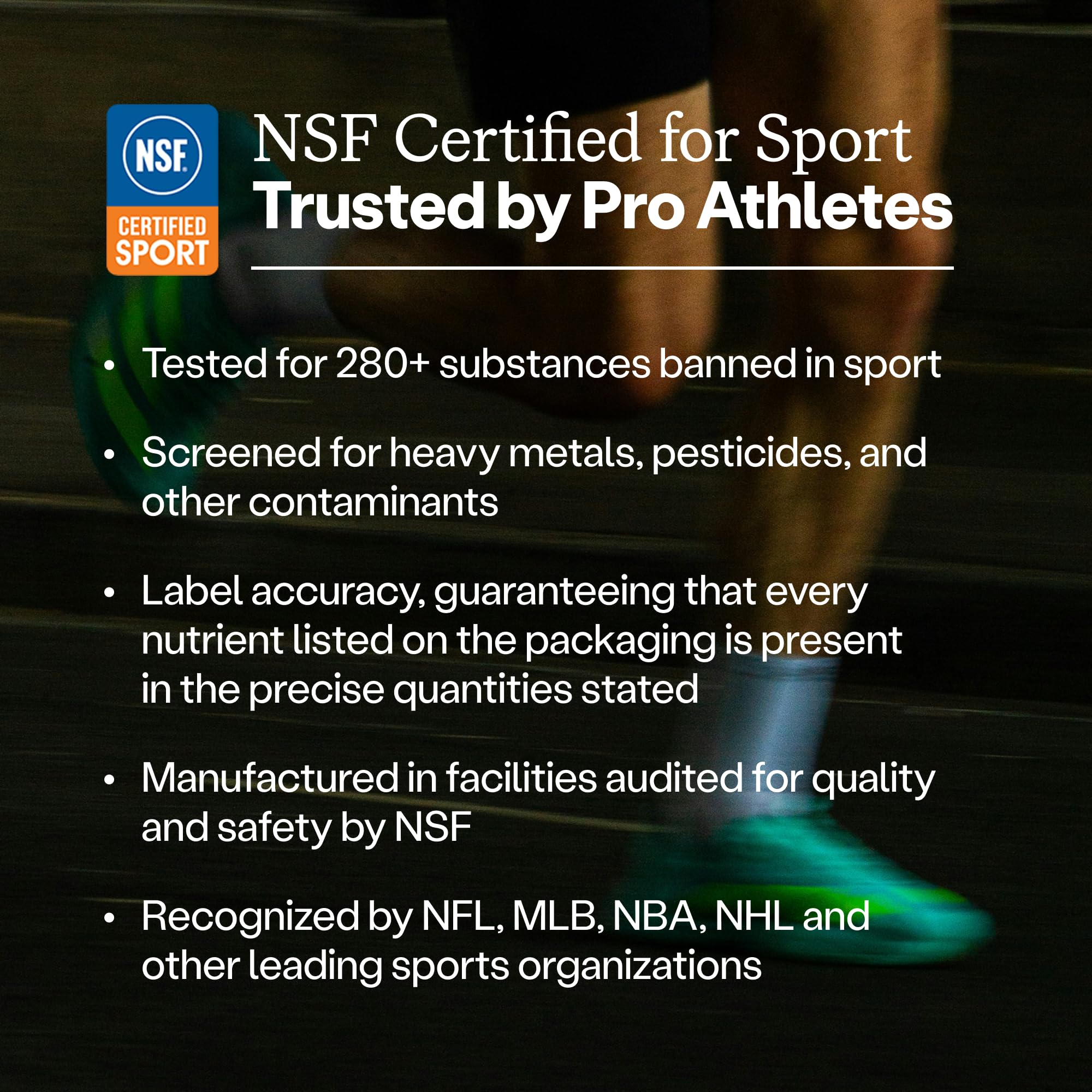 Etiqueta con certificación NSF en producto HumanN para confianza de atletas