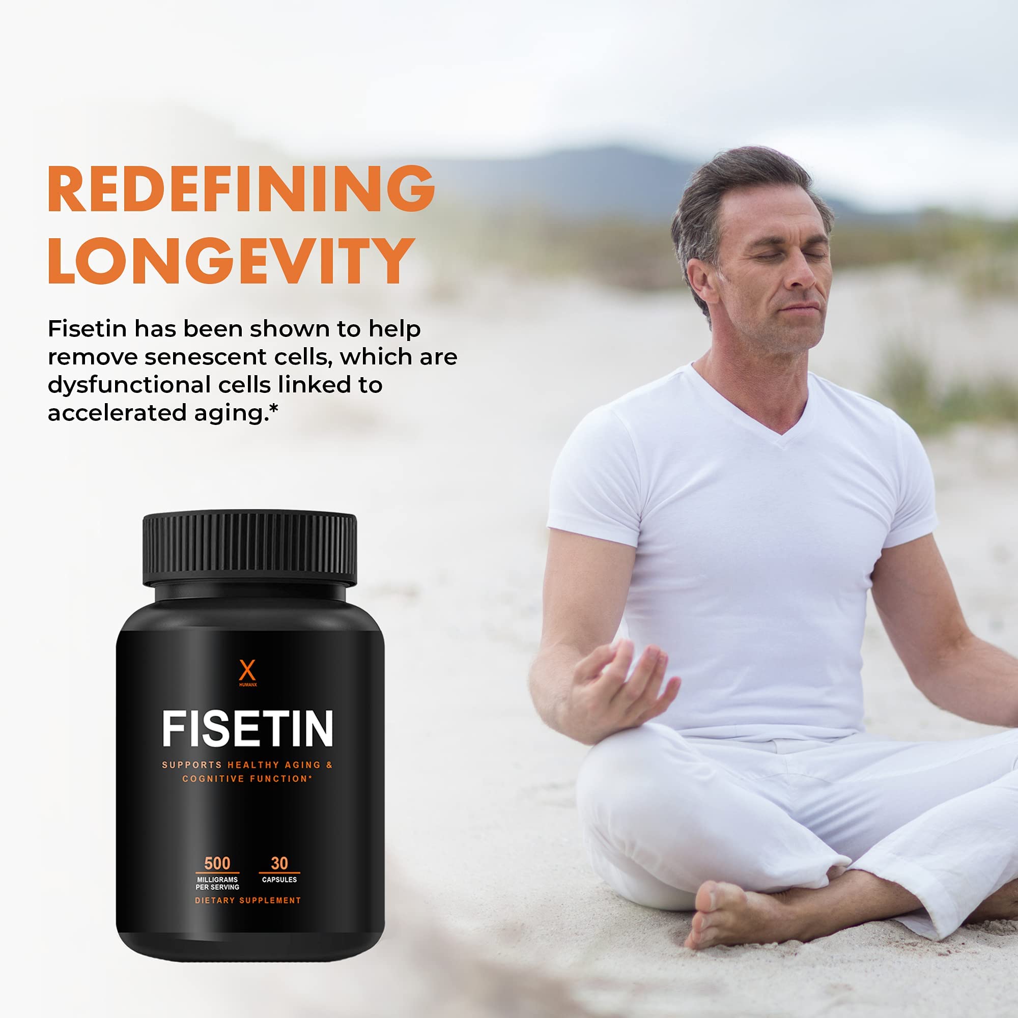 HUMANX fisetina con frutas y plantas que indican origen vegetal