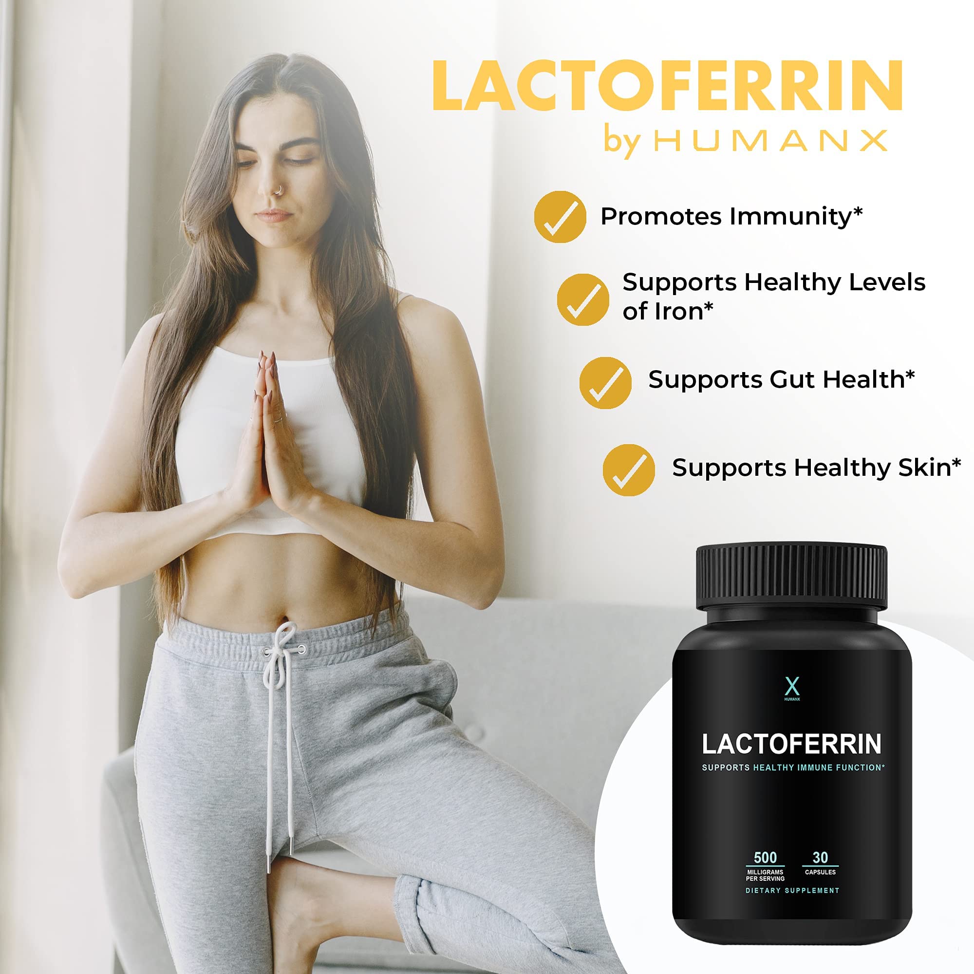 HUMANX polvo de lactoferrina textura clara, destaca calidad del ingrediente