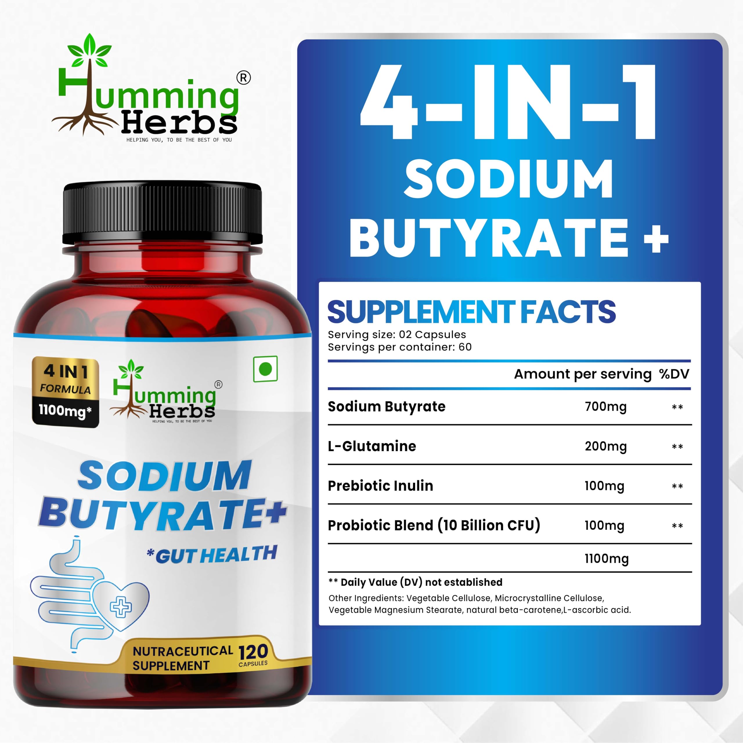 Humming Herbs etiqueta con ingredientes y cantidades visibles