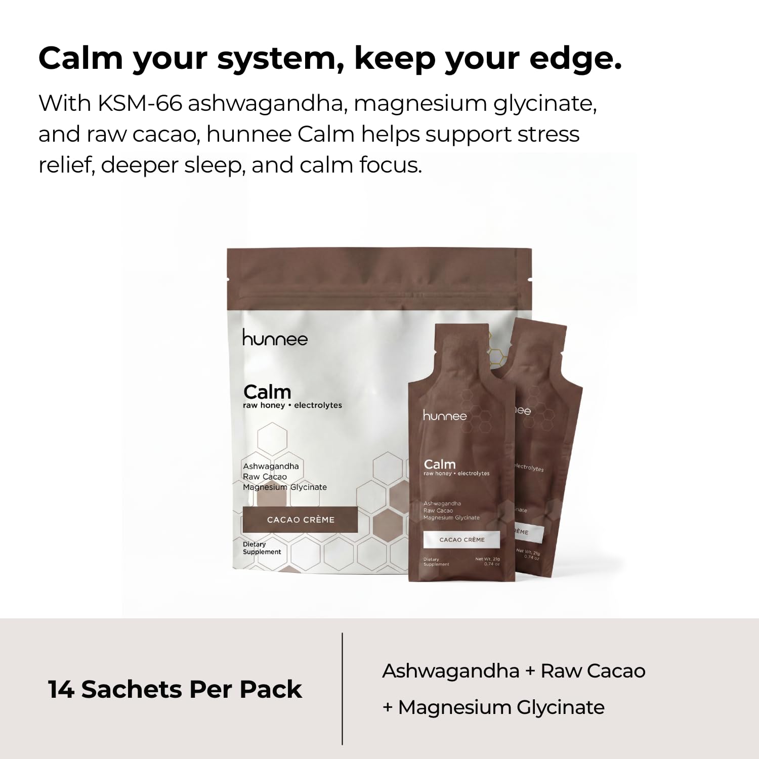 Comparación de tamaño Hunnee H sachet en mano para transporte cómodo