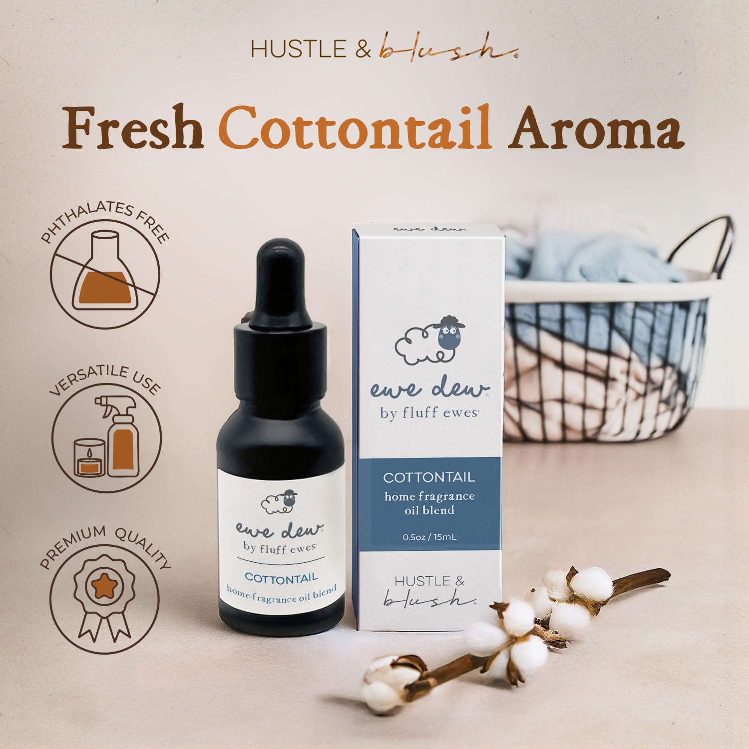 Hustle & Blush botella aceite Cottontail 15 ml, fragancia duradera para ropa