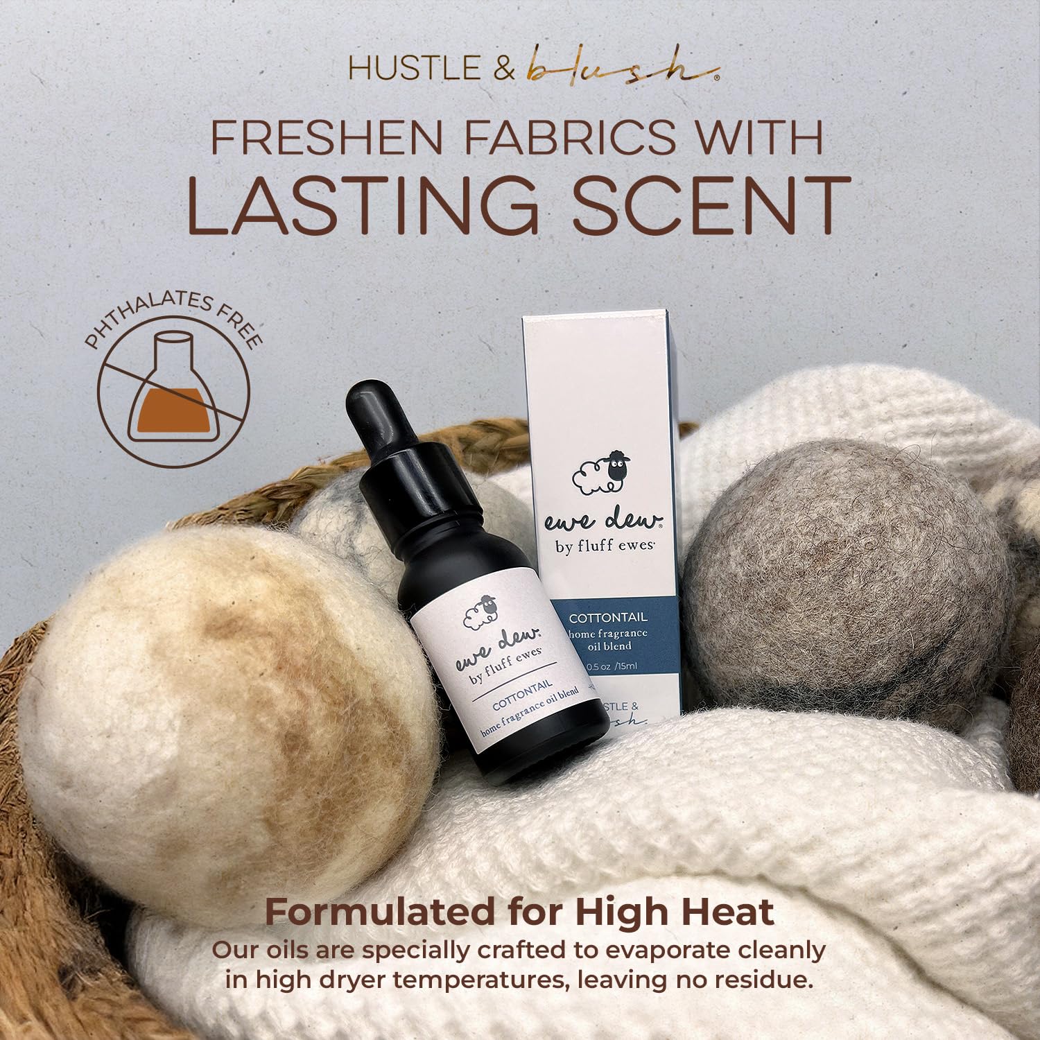 Hustle & Blush gota de aceite destacando pureza y aroma limpio