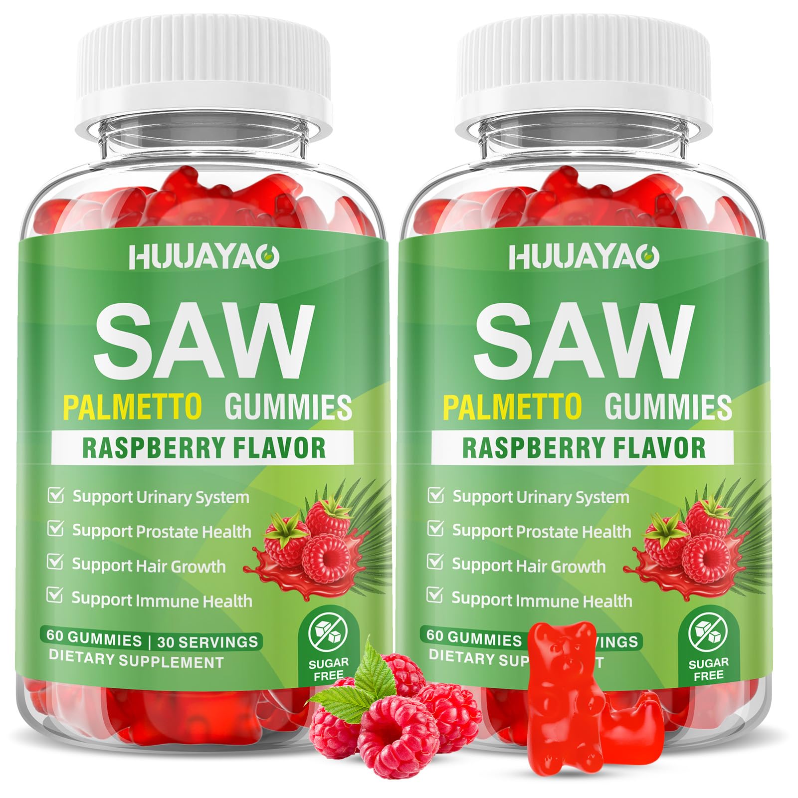 HUUAYAO empaque frontal de gomitas Saw Palmetto muestra beneficio práctico