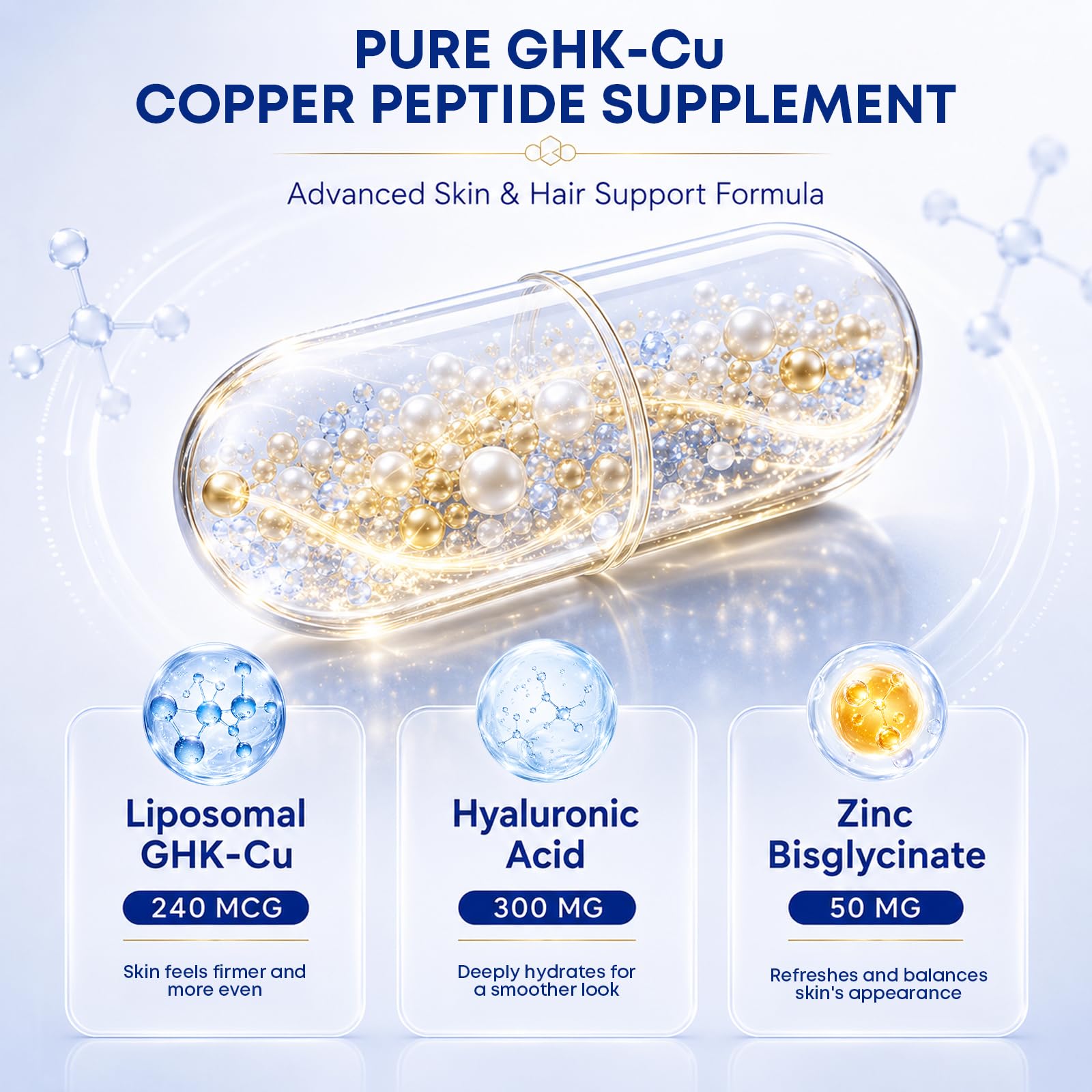 HUXINSK frasco en entorno de belleza que sugiere piel radiante y cabello sano