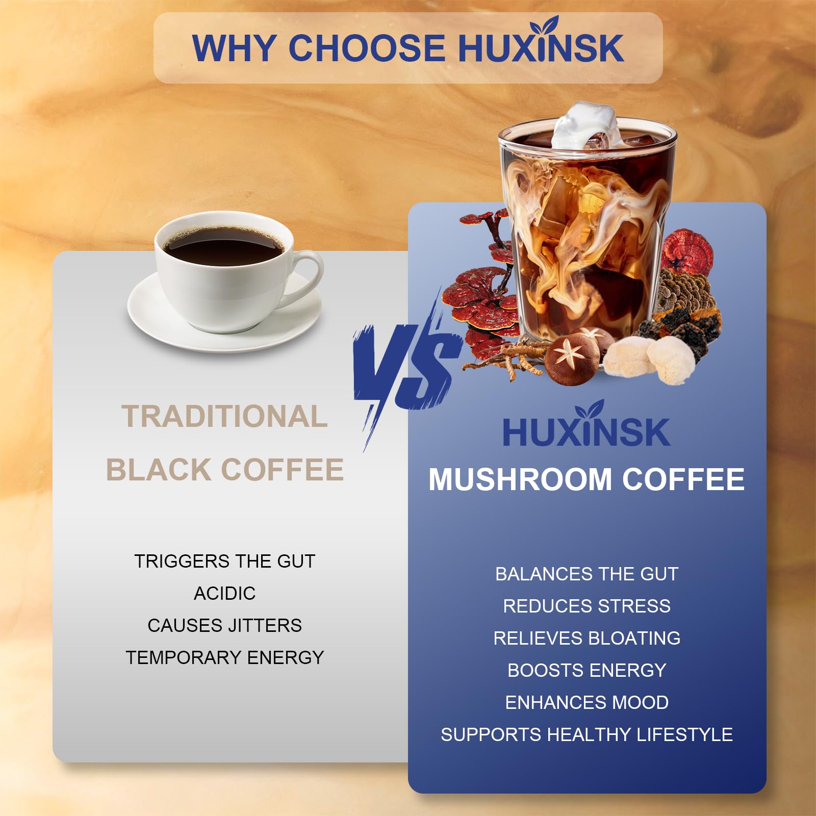 HUXINSK mezcla de hongos secos destacando Lion's Mane y Reishi para equilibrio