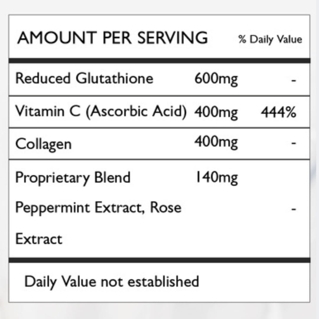 HVSUN DermaPure+ etiqueta con ingredientes que resalta glutathione 600 mg