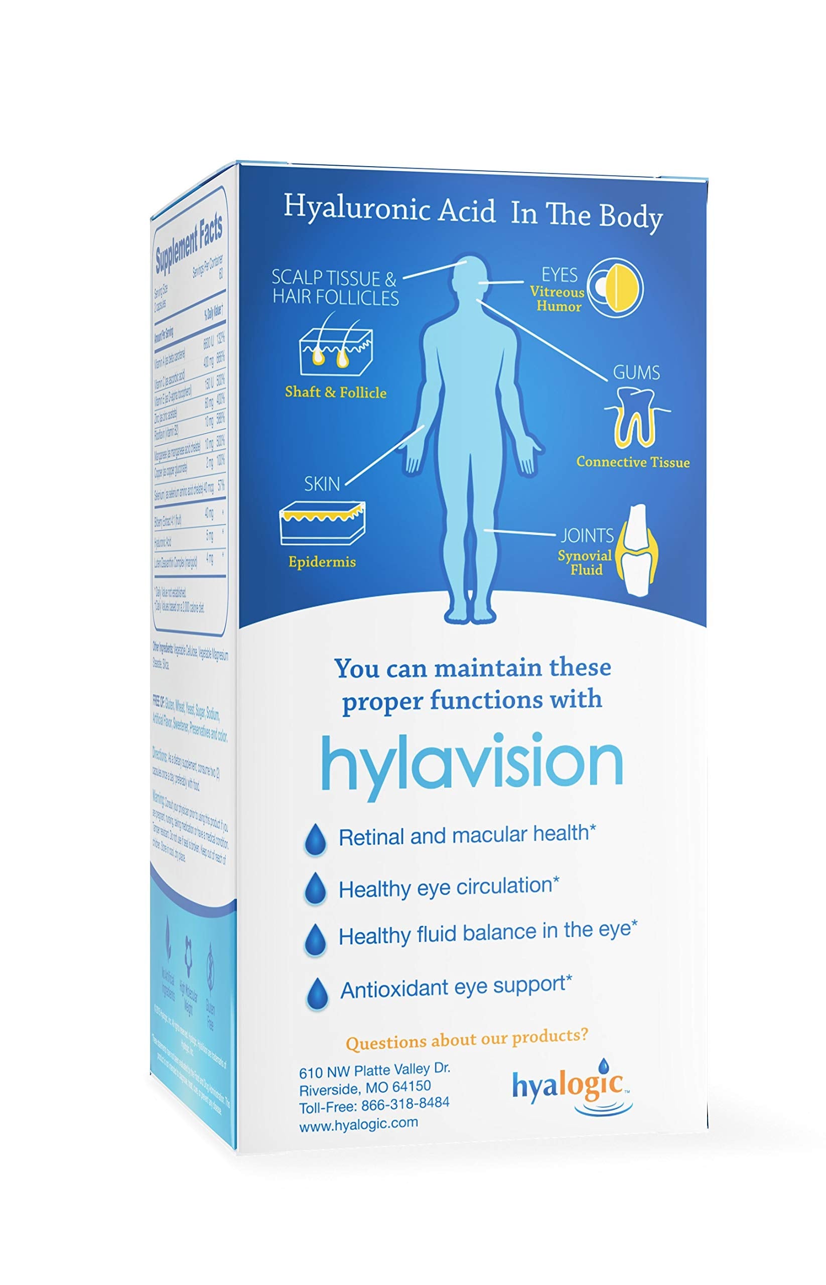 Hyalogic HylaVision etiqueta con ingredientes clave y beneficios