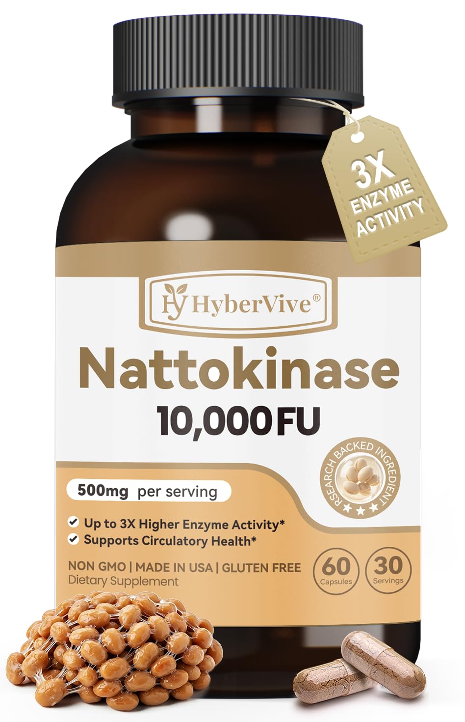 HyberVive envase frontal mostrando 60 cápsulas y beneficios claros