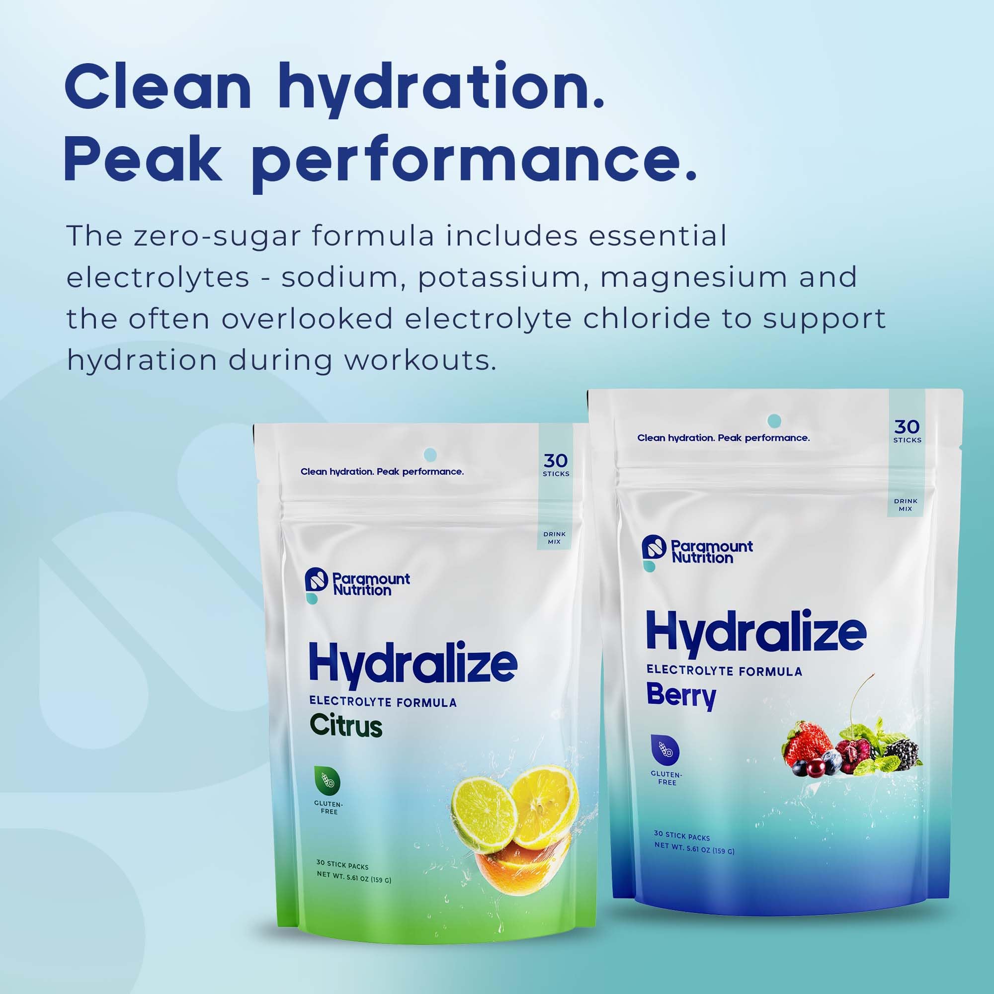 Hydralize líquido violeta en vaso tras mezclar, hidratación rápida y sabor berry