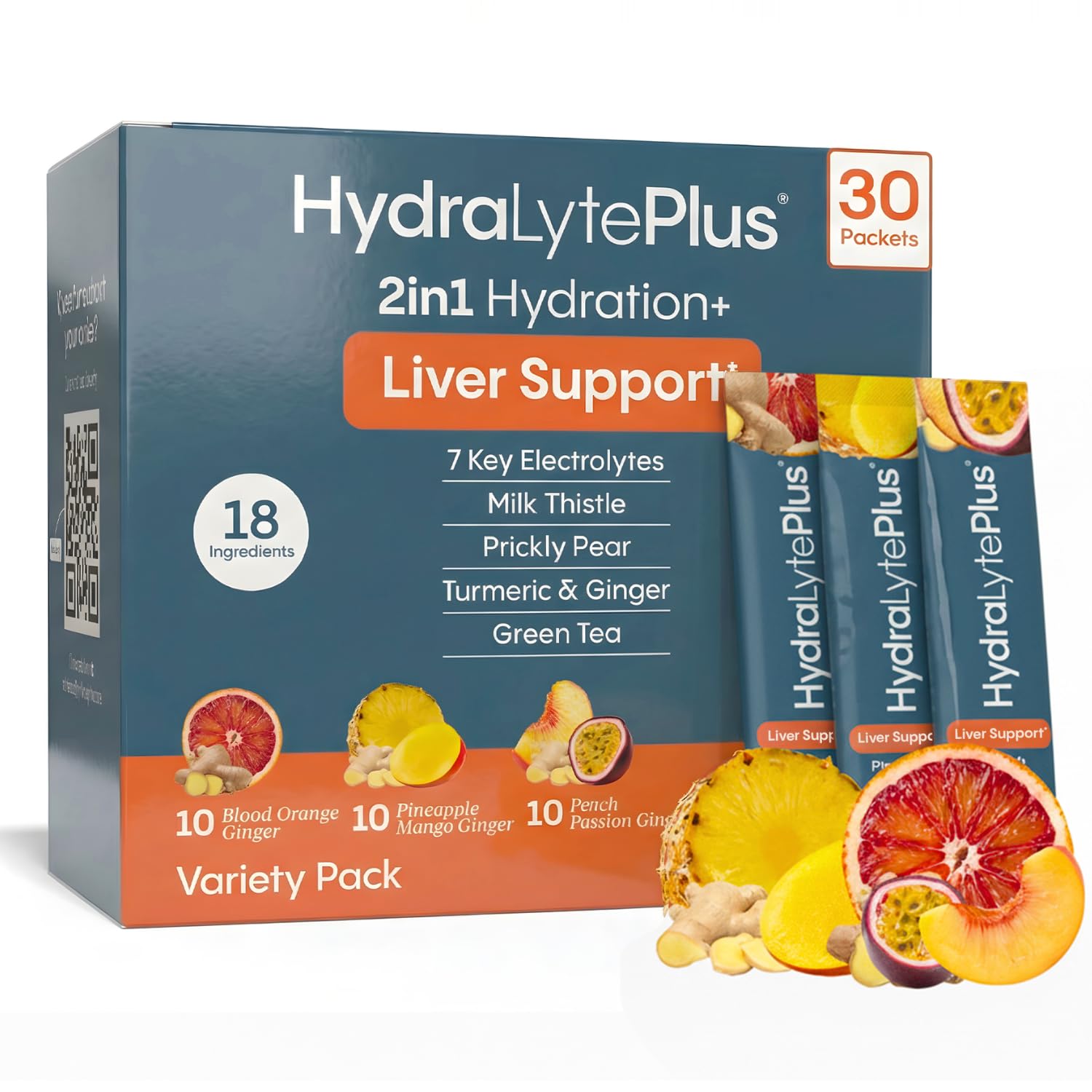 Hydralyte empaque frontal mostrando sobres y beneficios de hidratación rápida