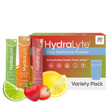 Hydralyte empaque frontal con sobres, presentación clara y portátil