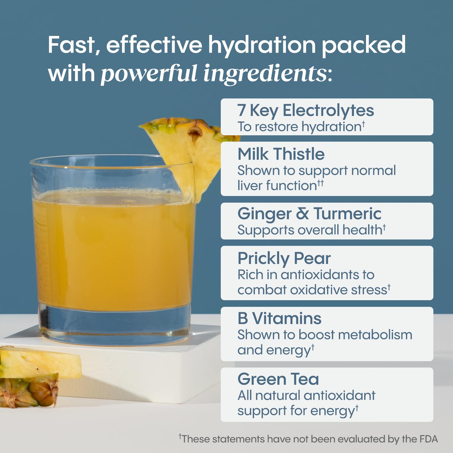 Hydralyte ingredientes: cardo mariano y extractos, muestra apoyo antioxidante visible