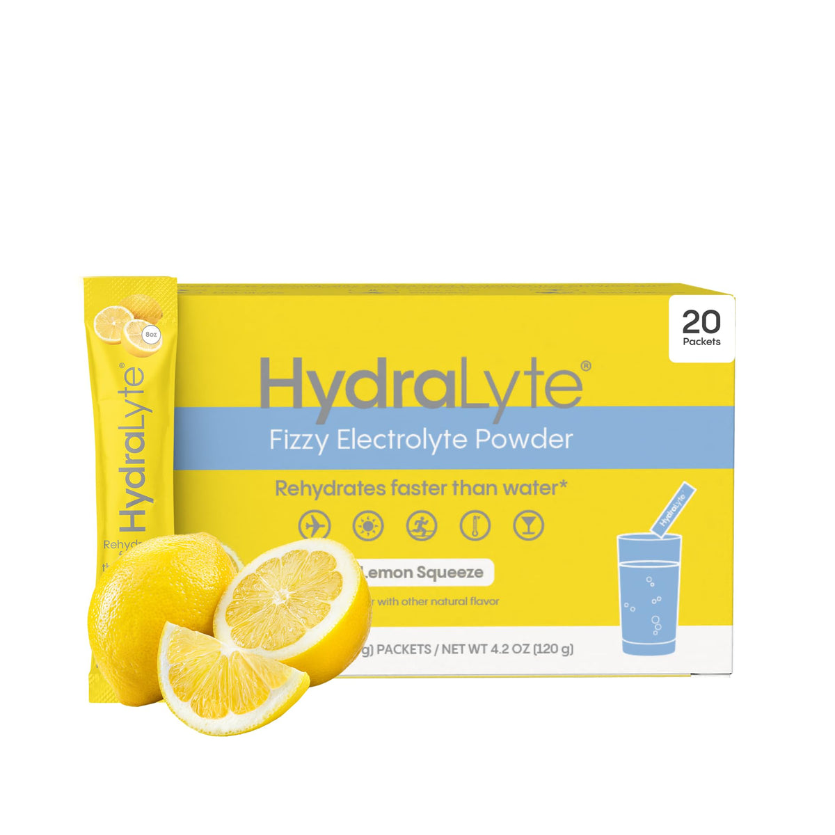 Hydralyte sobre frente mostrando diseño y marca, práctico para llevar