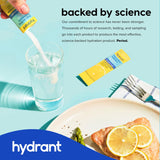 HYDRANT junto a botella para comparar tamaño y porciones, ahorro claro