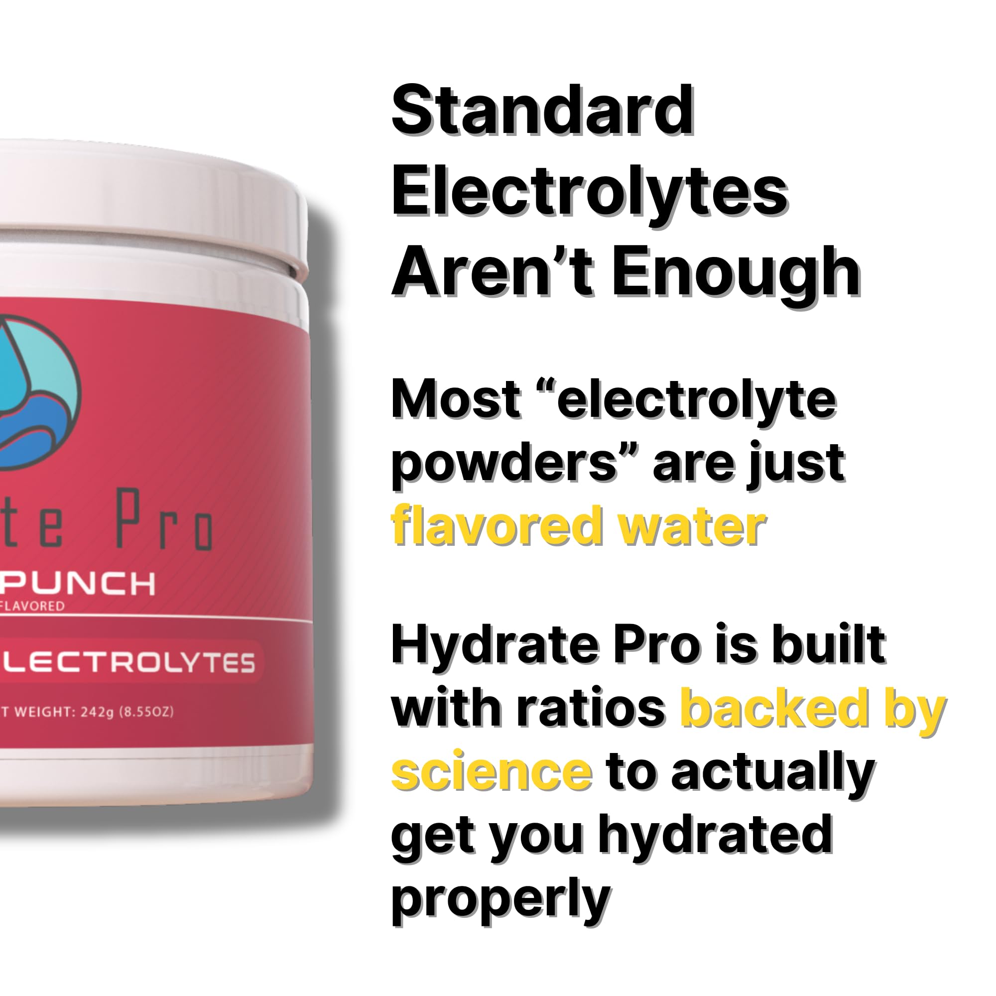 Hydrate Pro etiqueta nutricional detallando 1000 mg sodio por porción