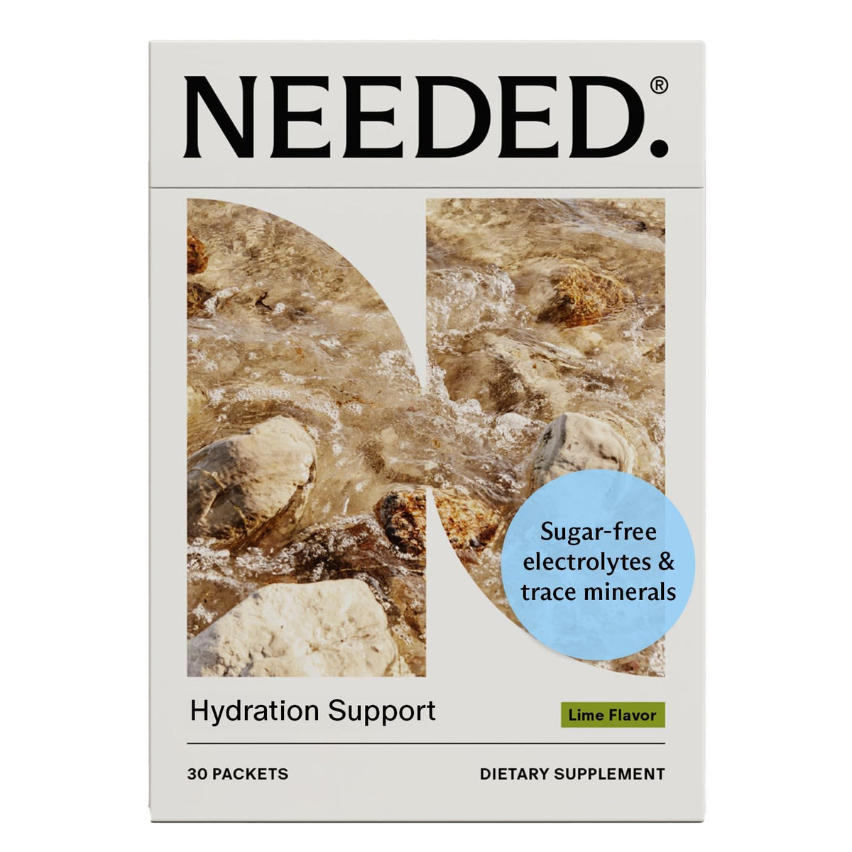 Hydration Support empaque frontal mostrando 30 sobres y beneficios de hidratación