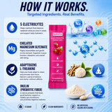 Hydravive ilustración ingredientes clave: electrolitos, vitaminas y adaptógenos