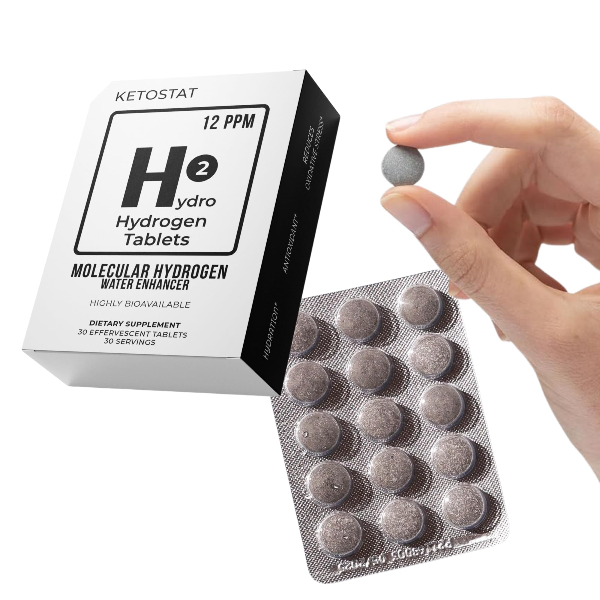 HYDRO HYDROGEN TABLETS empaque frontal práctico y compacto útil para transporte