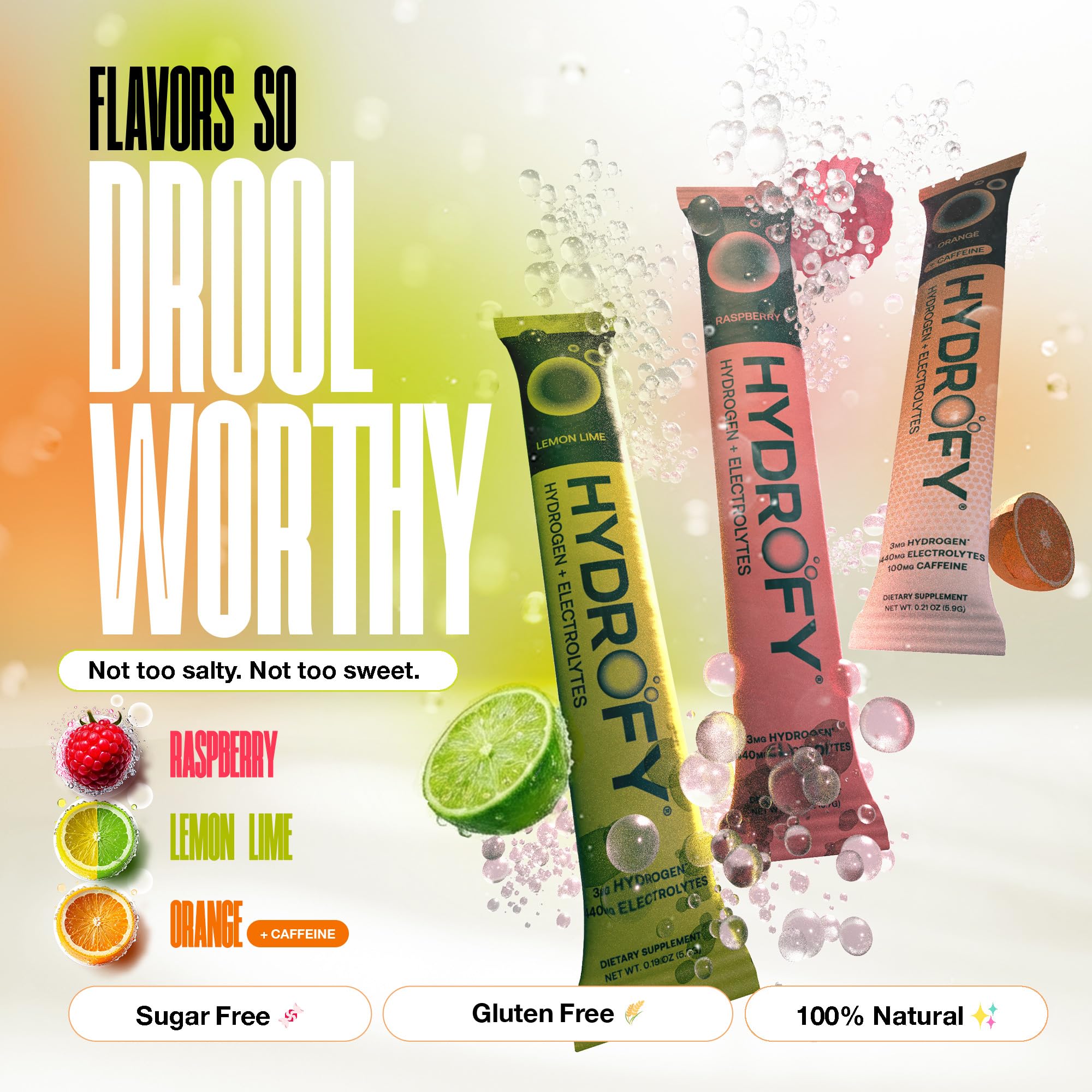 Hydrofy etiqueta nutricional destacando electrolitos equilibrados para rendimiento